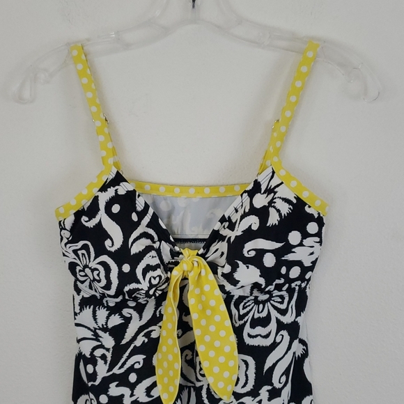 24th & Ocean Black, White & Yellow Tankini Swim Top S - Picture 2 of 10